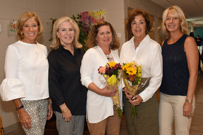 Ellen Cass, Robin Conicella, New Members Dana Matkovic and Mary Ann Bond and Joan Larney paused for a photo during the meeting. Missing are: Kieran Hyland and Sandra McCabe.
